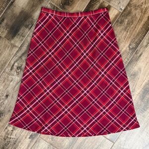 Basic Editions Vintage Tartan Plaid A Line Midi Skirt, Red, 10